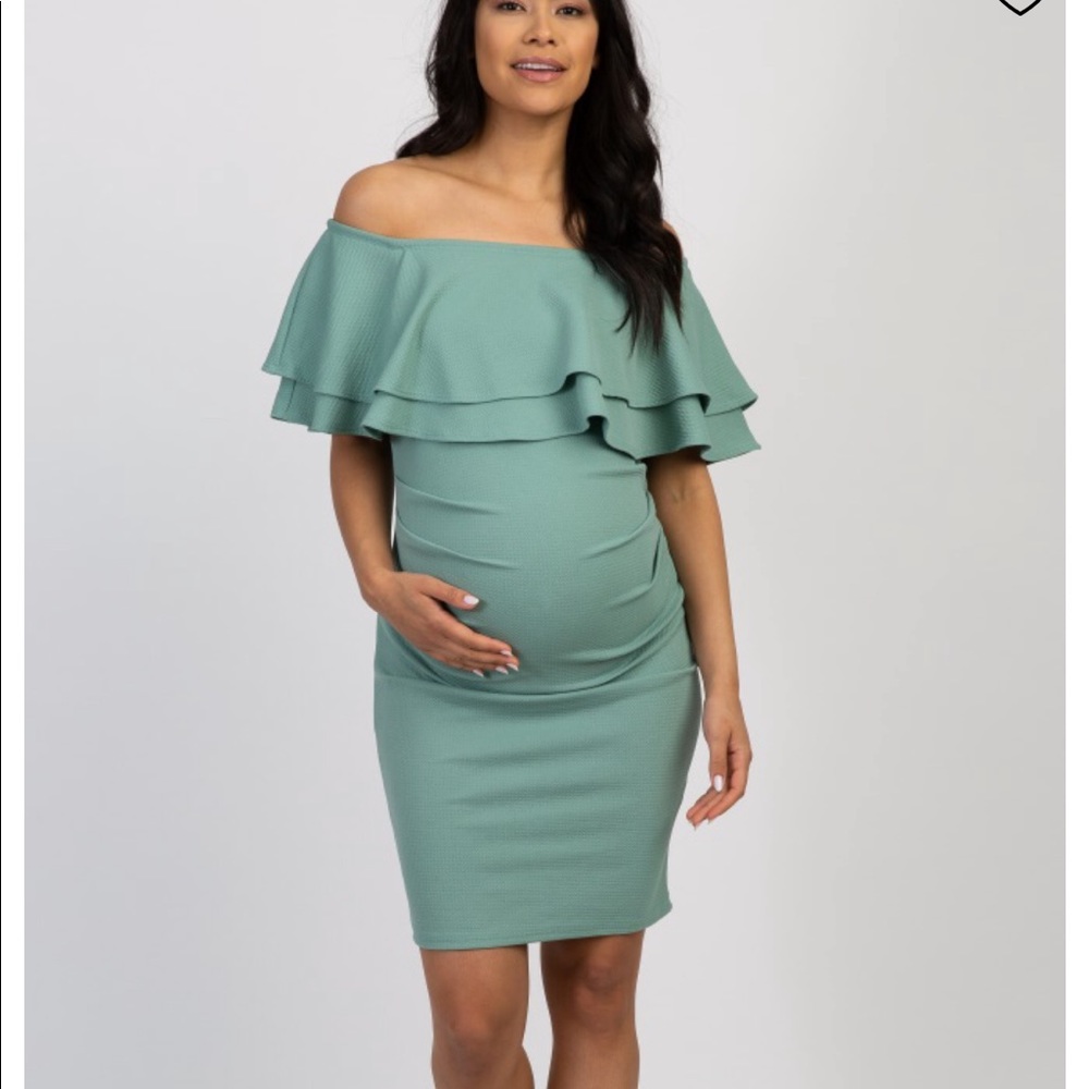 Sage Off Shoulder Fitted Maternity Dress